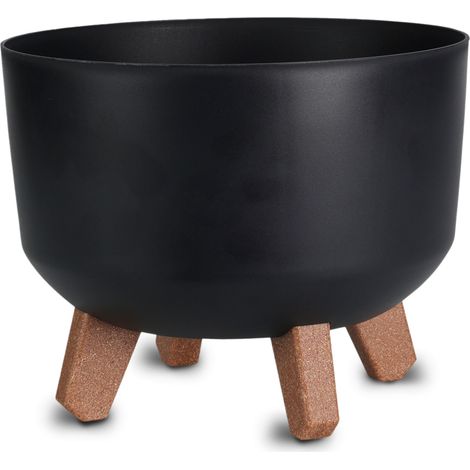 Kunststoff Blumentopf auf Füßen schwarz - Ø 23 cm - Pflanztopf rund mit Wasserspeicher Boden - Garten Deko Übertopf Pflanzgefäß Blumenkasten
