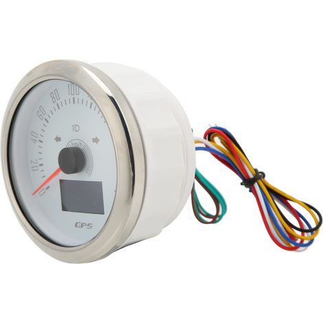 Compteur de vitesse GPS 85 mm avec indicateur lumineux 0-200 km/h. Réglable en 7 couleurs, rétroéclairé pour voiture, camping-car et bateau, blanc. (1/5)