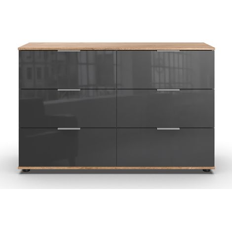 Commode à tiroirs, meuble de rangement coloris Imitation chêne poutre, gris, graphite - Longueur 130 x Hauteur 83 x Profondeur 41 cm (1/2)
