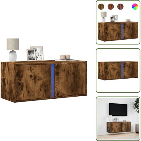 Armadio con spazio per oggetti - vidaXL Mobile TV a Parete con Luci LED Rovere Fumo 80x31x35 cm - Armadio salvaspazio