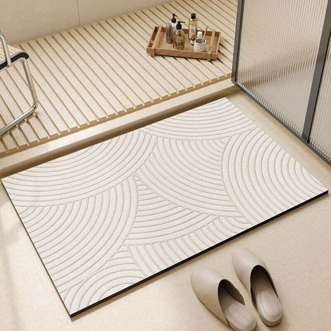 Absorbant Tapis Salle de Bain/Diatomite Microfibre Tapis de Bain/Tapis de sol de salle de bain super absorbant à quatre couches pour Portes de Salle de Bain.Lavable Tapis de Bain（Version améliorée） TR