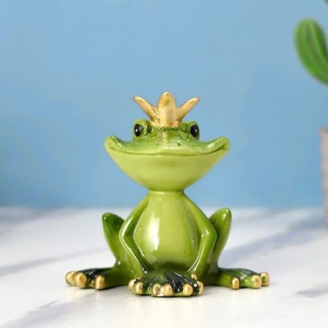 Statue de grenouille décorative en résine avec couronne, figurine d'art vivant (8,5 x 5 x 8 cm, grenouille décorative en pierre (1/5)