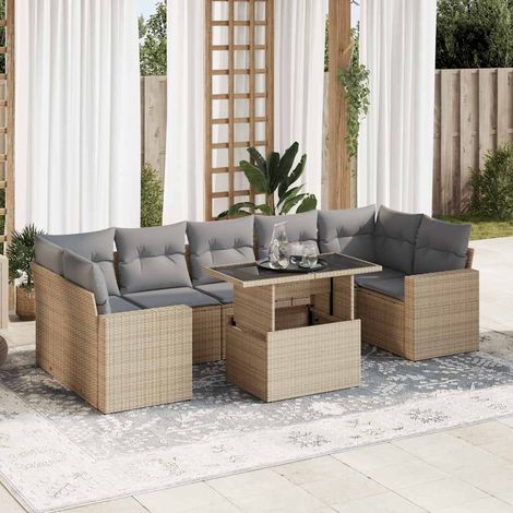 Salon de jardin avec coussins 8 pcs beige résine tressée (1/5)