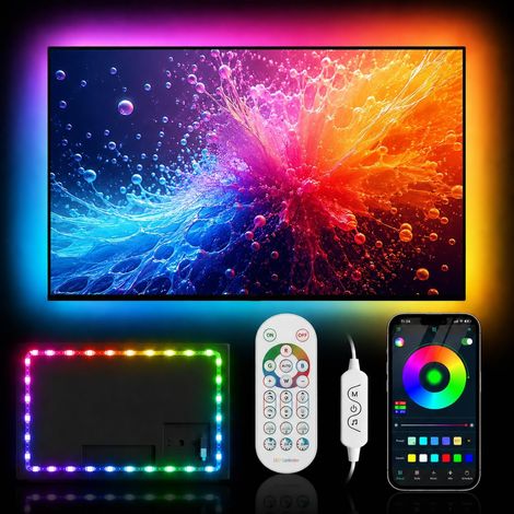 LED TV Backlight with Remote Control, 4M USB LED Light Strip for 43-75 Inch TV, Rainbow RGB Backlight, Music Sync, Bluetooth App Control (1/5)