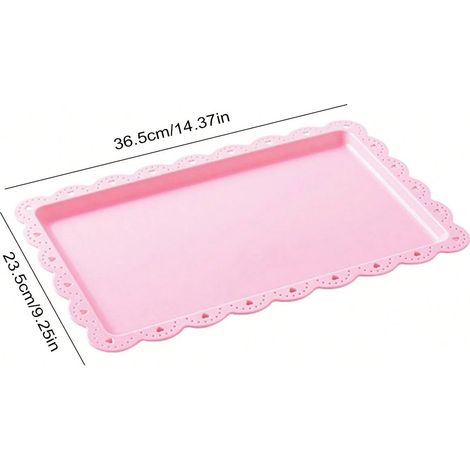 1 Plateau à dessert rectangulaire en plastique rose, Assiette de présentation pour gâteaux, fruits et snacks pour fêtes de remise de diplôme, mariage ou anniversaire (1/3)