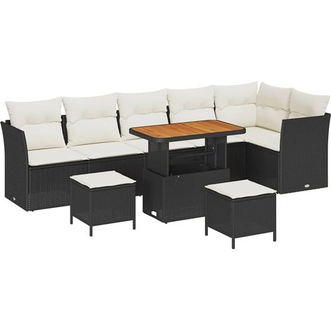 Garden Sofa Set with Cushion with Storage 9 pcs Black and cream vidaXL