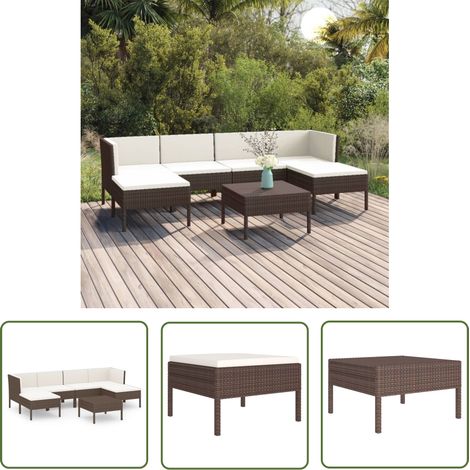 The Living Store 7-tlg. Garten-Lounge-Set mit Auflagen Poly Rattan Braun - Gartensorga - Loungemöbel - Gartenmöbel Set - PE-Rattan - Outdoor Furniture (1/5)