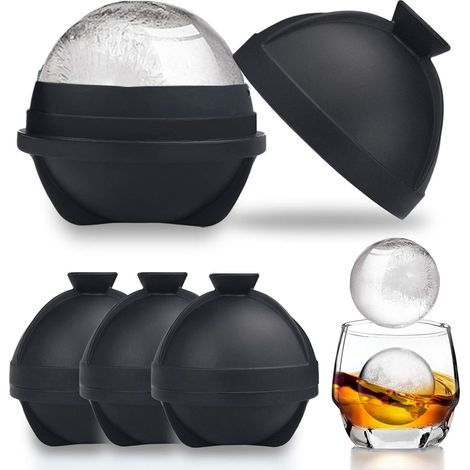 4 Moule à glaçons, Silicone alimentaire, Sphérique 6cm, Avec entonnoir intégré, Pour whisky cocktail (1/5)
