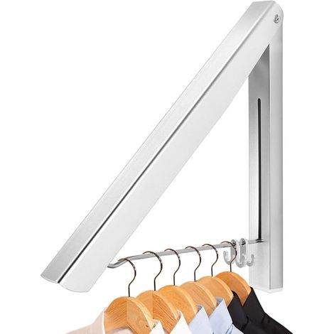Stendibiancheria pieghevole da parete (argento), gancio appendiabiti da parete retrattile in alluminio salvaspazio per soggiorno, camera da letto, bagno, balcone (1/5)
