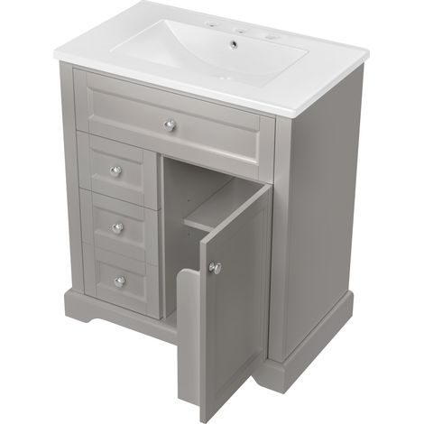 Mueble de baño de suelo con lavabo de cerámica 76 x 46 x 87 cm gris MDF (1/5)