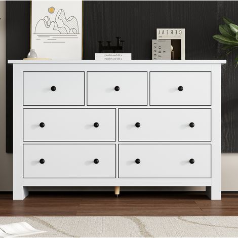 Buffet 152x40x88,5 cm en panneaux de bois blanc, avec rangement gain de place pour salon FloraGrace (1/5)