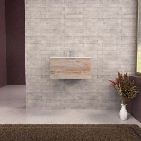 Inda - Mobile bagno L.60 con lavabo opaco / Rovere naturale 1