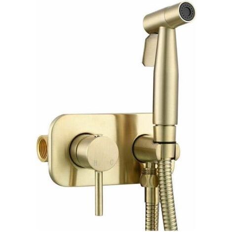 Toilet hand shower with brass bidet sprayer – Wall mounting – Double protected hose – Hot and cold water – Gold finish (1/5)