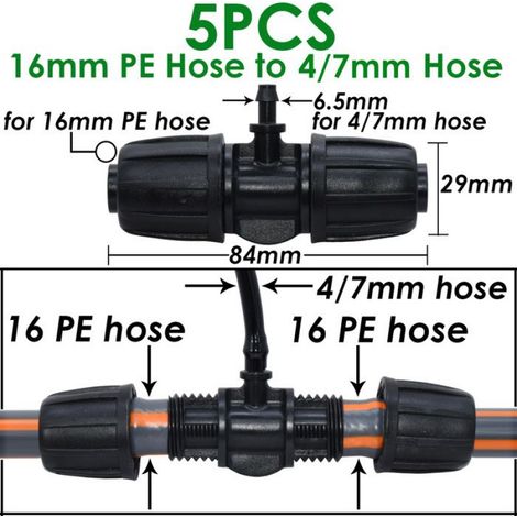 16mm PE tuyau connecteur séparateur té couplage fileté serrure tuyau jardin arrosage goutte à goutte-KSL02-385-5PCS-1/2" (1/4)