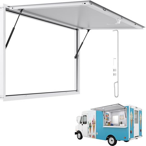 Fenêtre de Concession pour Camion Restaurant 152,4x91,5 cm, Fenêtre de Service pour Stand de Vente, Cadre en Alliage d'Aluminium, sans Verre, avec Porte à Auvent et Crochet de Traction (1/5)