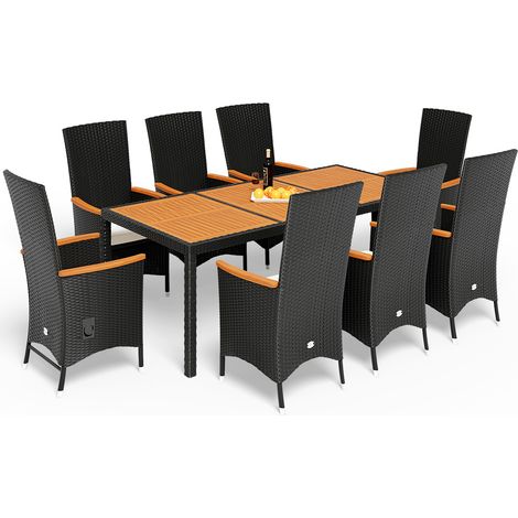 CASARIA® Gartenmöbel Set mit Tisch 8 Stühle inkl. 2 Rückenlehne und Fußablage verstellbar 7cm Auflagen Sitzgruppe Outdoor Wetterfest Terrasse Garten Polyrattan Holz Akazie