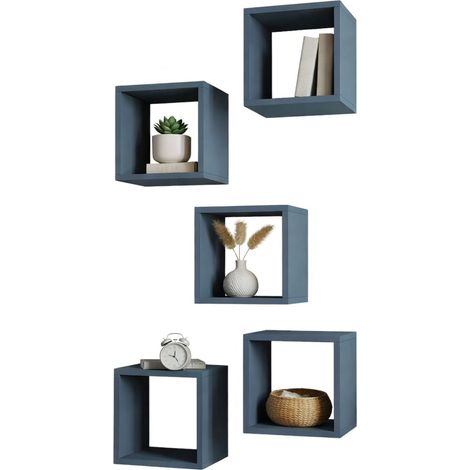 Mensola Gianico, 5 Ripiani, Modulabile, set da 5 Mensole, Sfumatura Colore Struttura Ardesia, 30x30x24h cm blu Ardesia