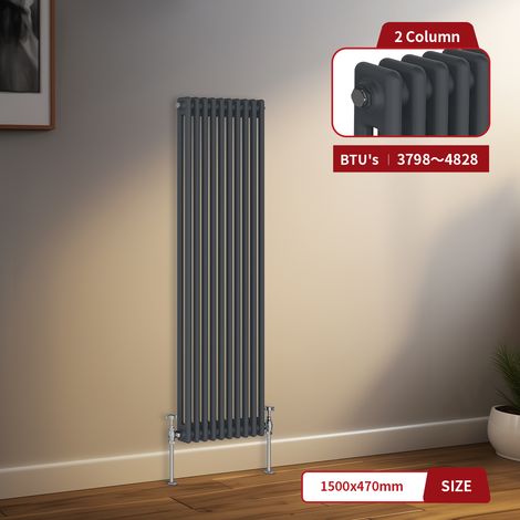 Warmehaus Traditional Radiator 2 Column Anthracite Central Heating 1500 x 470mm (1/5)