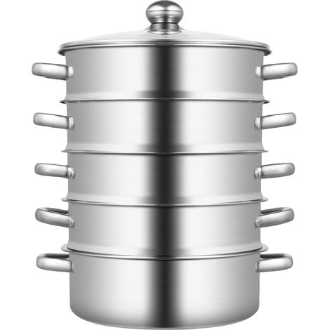 Vaporera multifunción, diseño de 5 niveles, gran capacidad, color plata.