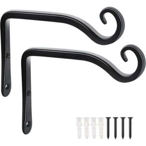 Set di due ganci da parete in ferro battuto nero con viti, ideali per decorare il giardino e perfetti per appendere piante, mangiatoie per uccelli, lanterne, ecc. (1/4)