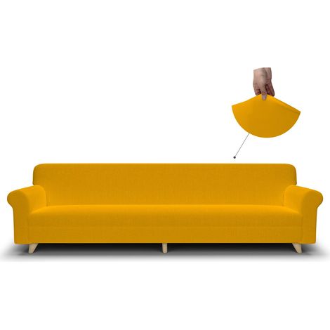 Copridivano 4 Posti con Braccioli Più Bello - Salvadivano Elasticizzato, Aderenza Perfetta da 220 a 270 cm - Telo Copri Divano, Tessuto Bielastico in molti Colori (4 Posti, Giallo) (1/4)