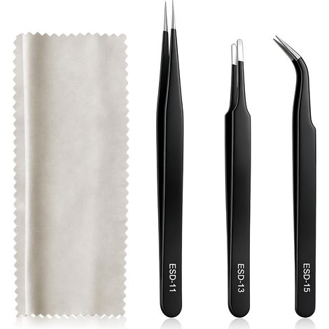 3 Pièces Pince Brucelles de Précision ESD,Pincettes de Précision,Pincettes Antistatiques,Acier Inoxydable Pince Brucelle Set pour Électronique Bijoux Réparation D'Équipements Laboratoire (1/5)