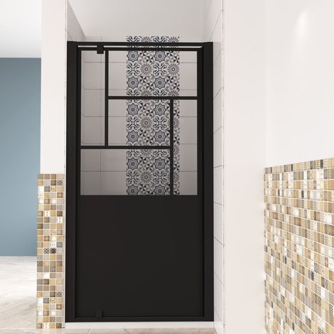 [PRODUIT D'OCCASION]AICA porte de douche Noir 100x200cm,5mm verre securit,Paroi pivotante, style Atelier,Robustesse et Design Moderne
