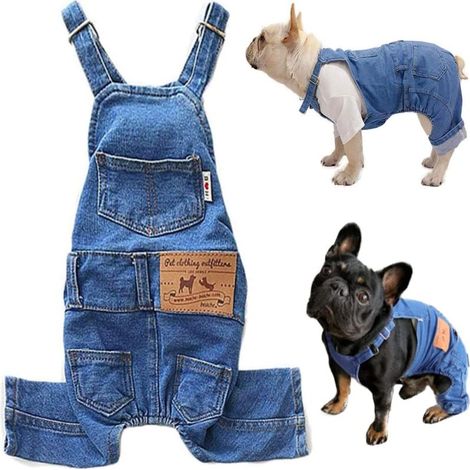 Vêtements pour chiens salopettes en jean confortables et tendance (bleu, très grand)