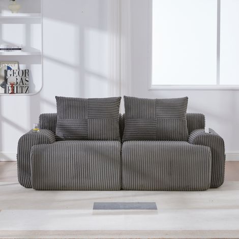 Sofá de 2 plazas 200x99x80 cm en tela gris oscuro con portavasos para espacios pequeños (1/5)
