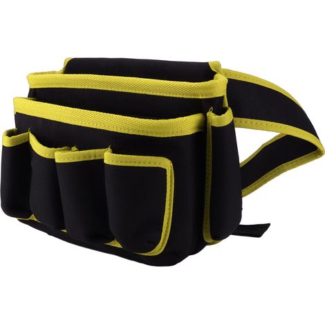 Sacoche à outils électriques multipoches, sac banane multifonctionnel et ajustable, bordure jaune (1/5)