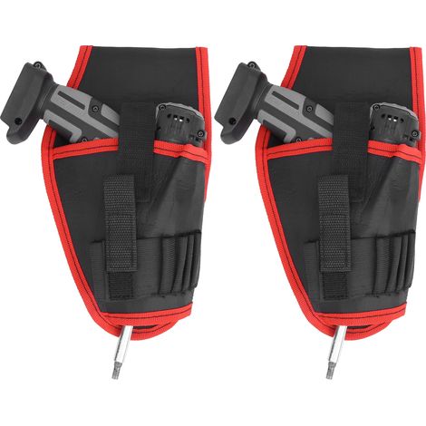 Pochette de ceinture pour perceuse électrique (lot de 2), sac multifonctionnel portable sans fil pour outils d'électricien, bord rouge (1/5)