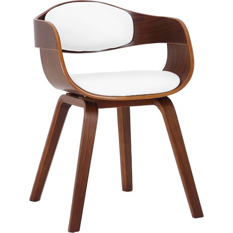 Chaise de bureau salle à manger visiteur design scandinave en bois foncé et assise en PVC blanc 100001910