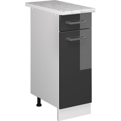 Unterschrank R-Line, Anthrazit Hochglanz, 30 cm mit Schublade, mit Arbeitsplatte, Vicco