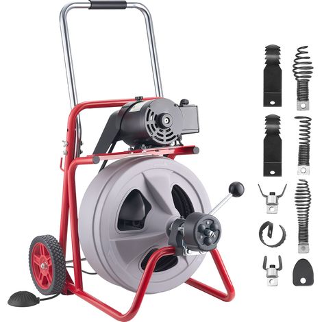 VEVOR Desatascador de Desagües Electrico 30 m x 13 mm, Máquina de Limpieza de Tuberías con Alimentación Automática, Tambor de Plástico, Limpiador de Tubos de Drenaje para Tuberías de 5 - 10 cm (1/5)