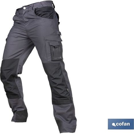 Pantalón de trabajo gris oscuro 280 g/m2, 65% poliéster, talla 64, con detalles negros