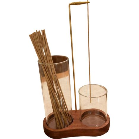 Soporte para incensario, base de madera con recolector de cenizas.