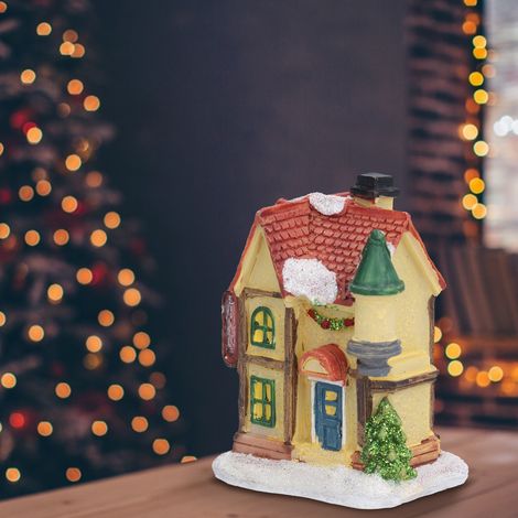 Maison miniature en résine sur le thème de Noël, décoration LED, cadeau de Noël (1/5)