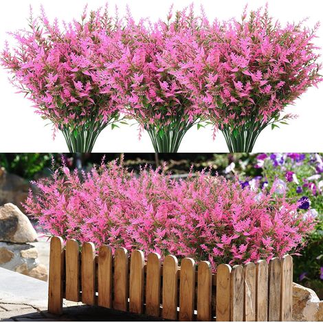 Plante Artificielle Exterieur Decoration Fleurs Artificielles Deco 10 Bouquet Jardin Moderne Extérieur Fleur Artificielle Lavande Artificielle Fausse Plante Interieur Arbuste Artificiel (Rose) (1/5)