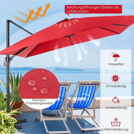 Regenschirm mit 3 neigungseinstellungen fur garten terrassen cafes 300 x 300 x 273 cm weinrot