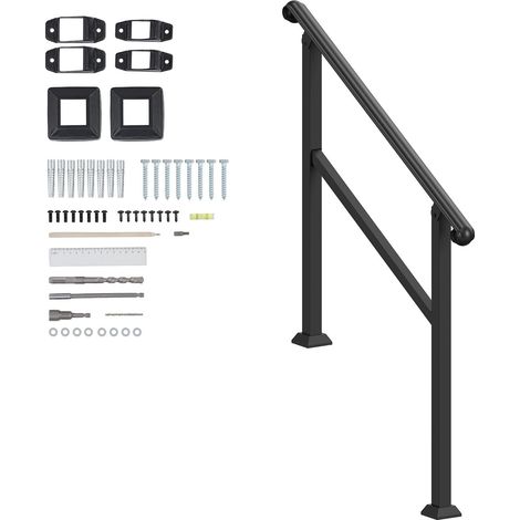 Garde-corps pour marches extérieures, kit de rampe d'escalier 2-3 marches, avec fixation incluse, noir, pour sécurité seniors, terrasse et porche. (1/5)