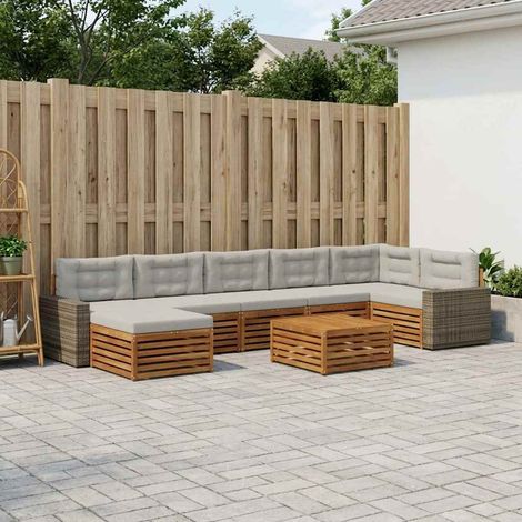 vidaXL Outdoor-Sofagarnitur mit Kissen 8 pcs Natürlich und Hellgrau (1/5)