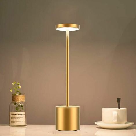 Cordless Table Lamp, 6000 Mah Rechargeable Battery, 2 Brightness Levels, Metal Bedside Lamp, for Living Room, Bedroom, Office, Studio (Gold) (1/5)