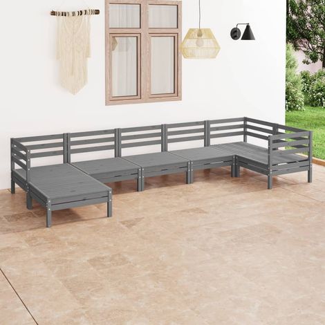 Salon de jardin 7 pcs Ensemble Table et Chaise de Jardin - Bois de pin massif Gris BV858863 - BonneVie (1/5)