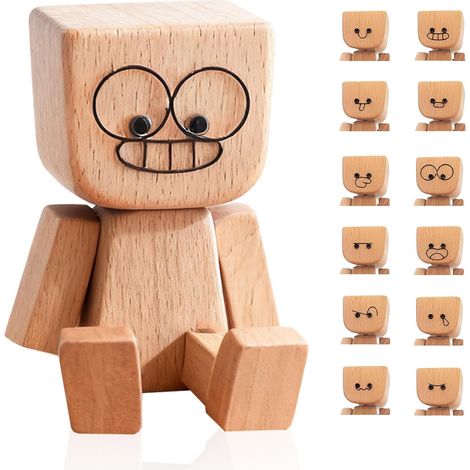 Figurine d’homme en bois tremblant, avec 12 plaques magnétiques, déco de tableau de bord aux pieds qui secouent (circulaire). (1/5)