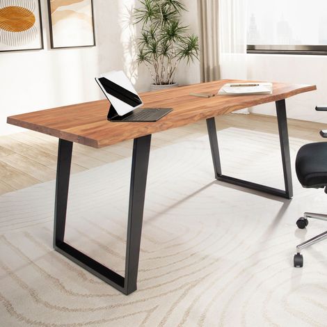 Bureau 180x90x76 cm en acacia naturel et métal noir