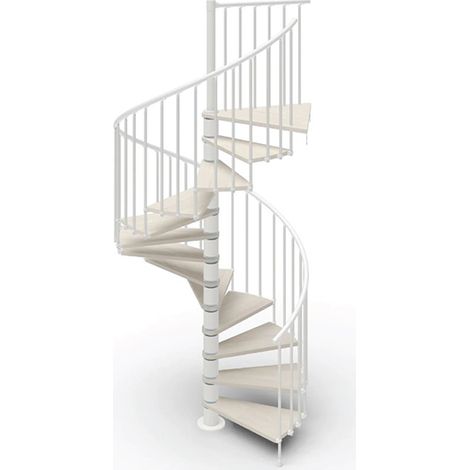 Escalier colimaçon 10 marches - Haut. à franchir 2.05 à 2.40m - Diam. 120cm - Trémie ronde - Struct. blanche / marches blanchi - PHOLA120/SBMBLA-10