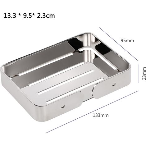 Wandseifenschale aus Edelstahl mit Abfluss für Dusche und Badewanne, elegantes, rostbeständiges Design, 13,3 x 9,5 cm, silberfarben, inklusive Montageset (1/5)