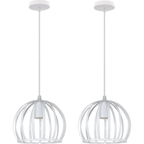 Lustre Suspension Industrielle Cage Métal Luminaire Plafonnier Créatif Ronde E27 pour Salon Chambre Bar Blanc - 2Pcs (1/5)