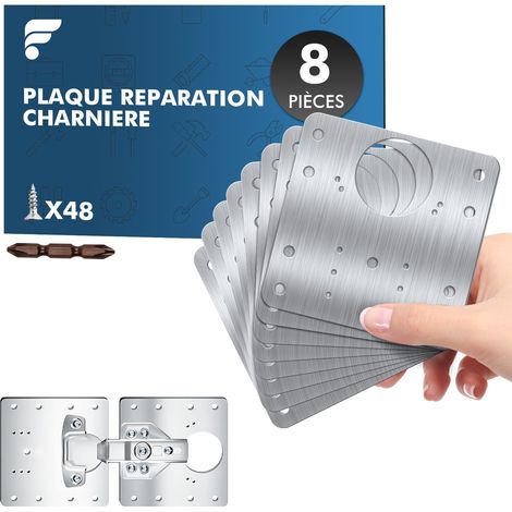 8 Plaques Réparation Charnière 9 x 9 cm, Inox avec 48 Vis (1/5)