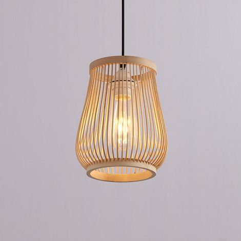 [JAMAIS UTILISÉ]1set Creative Pastoral Plafonnier Bambou Tissage Pendentif Lumière Lustre Unique (1/5)